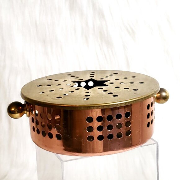 MCM VINTAGE BRASS COPPER CANDLE HOLDER / WARMING DISH / TEA WARMER - Picture 6 of 12